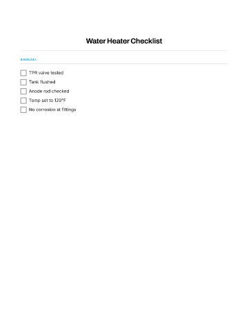 Water Heater Checklist — Systems & Safety template