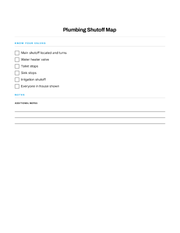 Plumbing Shutoff Map — Systems & Safety checklist template