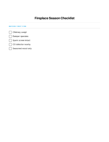 Fireplace Season Checklist — Systems & Safety template