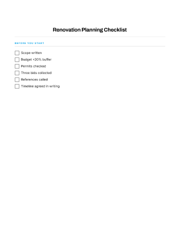 Renovation Planning Checklist — Renovation & Projects template
