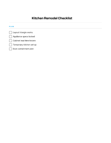 Kitchen Remodel Checklist — Renovation & Projects checklist template