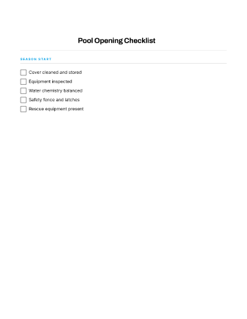 Pool Opening Checklist — Yard & Outdoor checklist template