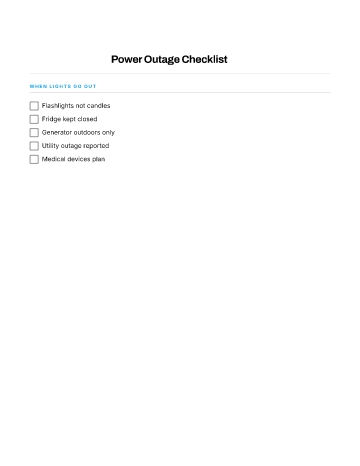 Power Outage Checklist — Emergencies template