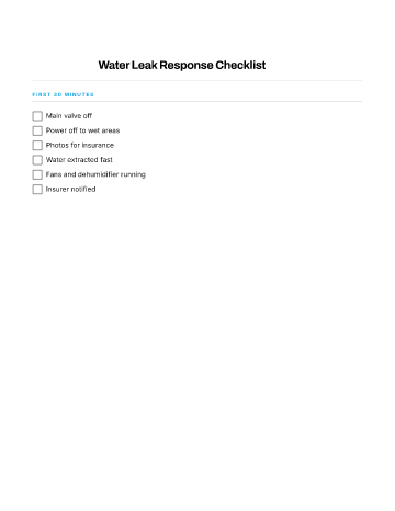 Water Leak Response Checklist — Emergencies template