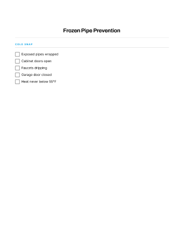Frozen Pipe Prevention — Emergencies checklist template