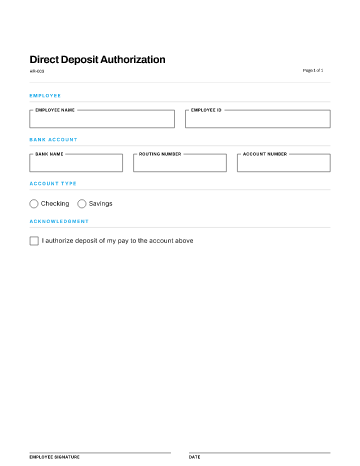 Direct Deposit Authorization — Onboarding & Records form template