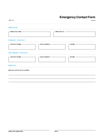 Emergency Contact Form — Onboarding & Records template