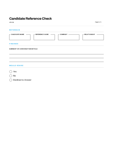 Candidate Reference Check — Hiring & Referrals form template