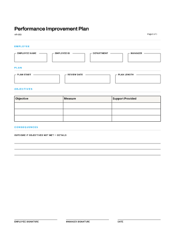 Performance Improvement Plan — Conduct & Compliance template