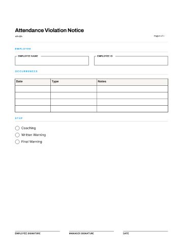 Attendance Violation Notice — Conduct & Compliance template