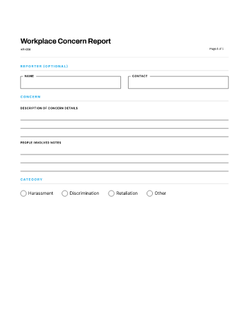 Workplace Concern Report — Conduct & Compliance template