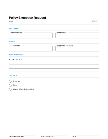 Policy Exception Request — Conduct & Compliance form template