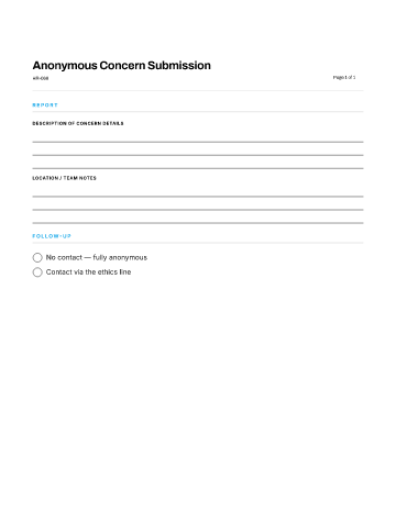Anonymous Concern Submission — Conduct & Compliance form template
