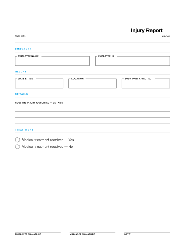 Injury Report — Health & Safety template