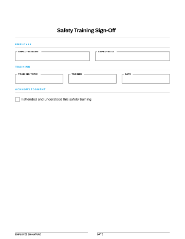 Safety Training Sign-Off — Health & Safety template