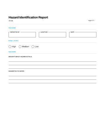Hazard Identification Report — Health & Safety template