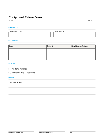 Equipment Return Form — Remote & Equipment template