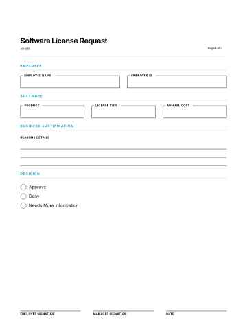 Software License Request — Remote & Equipment template