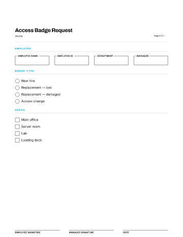 Access Badge Request — Remote & Equipment template