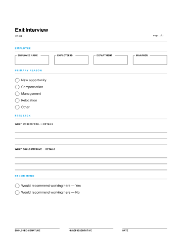 Exit Interview — Offboarding form template