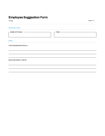 Employee Suggestion Form — Recognition form template