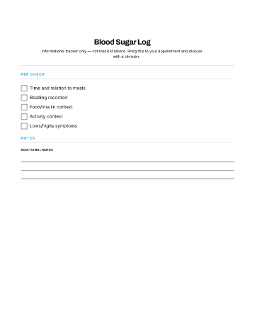 Blood Sugar Log — Symptom Logs template