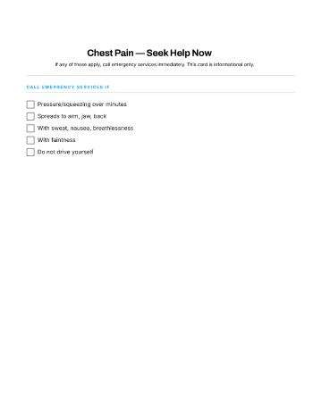 Chest Pain — Seek Help Now — When to Seek Care template