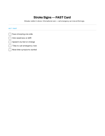 Stroke Signs — FAST Card — When to Seek Care template