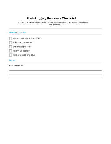 Post-Surgery Recovery Checklist — Recovery & Aftercare template