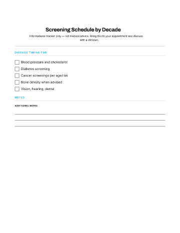 Screening Schedule by Decade — Preventive template