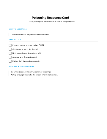 Poisoning Response Card — When to Seek Care template