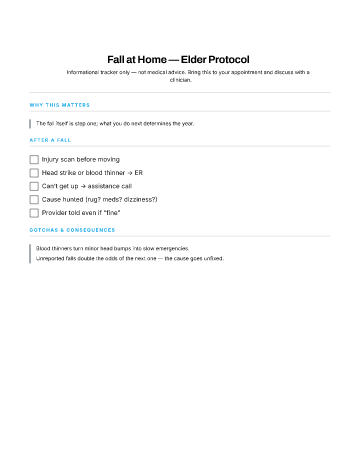 Fall at Home — Elder Protocol — When to Seek Care checklist template