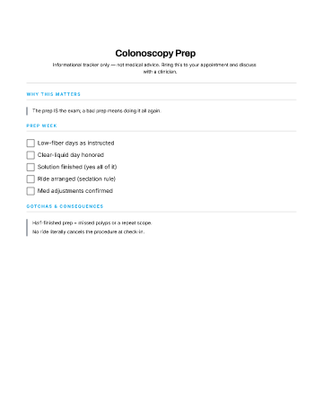 Colonoscopy Prep — Preventive checklist template