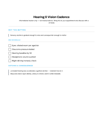 Hearing & Vision Cadence — Preventive template