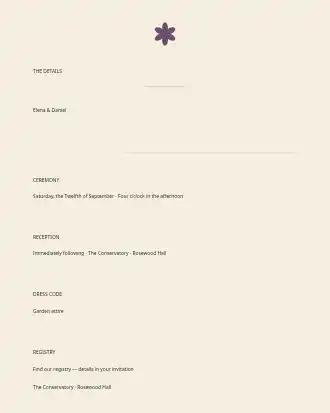 Art Nouveau Wedding — Details Card — Parties & Celebrations invite-events template