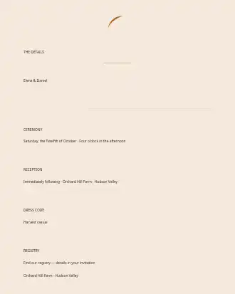 Autumn Harvest Wedding — Details Card — Parties & Celebrations invite-events template