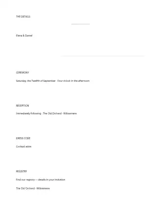 Classic Script Wedding — Details Card — Parties & Celebrations invite-events template