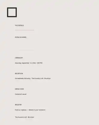 Industrial Chic Wedding — Details Card — Parties & Celebrations invite-events template