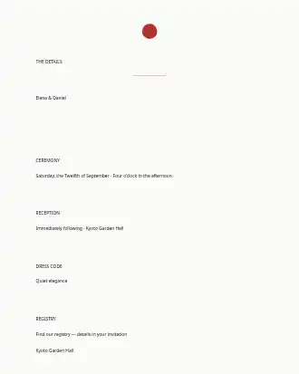 Japanese Minimal Wedding — Details Card — Parties & Celebrations invite-events template