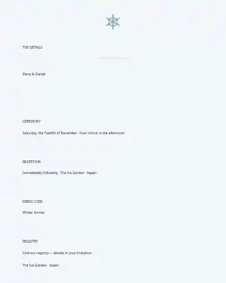 Winter Wonderland Wedding — Details Card — Parties & Celebrations invite-events template