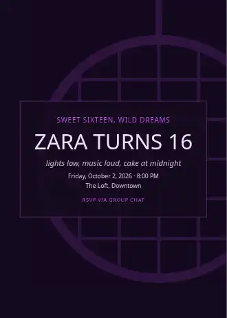 ZARA TURNS 16 — Birthday template