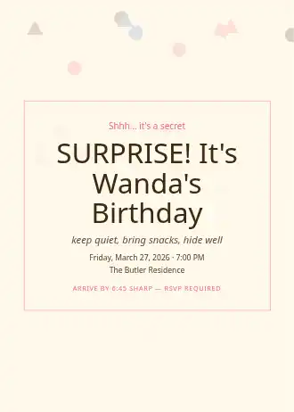 SURPRISE! It's Wanda's Birthday — Birthday invitation template