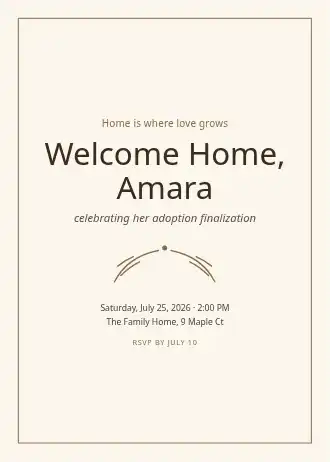 Welcome Home, Amara — Baby & Family invitation template