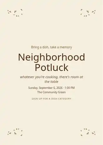 Neighborhood Potluck — Social invitation template