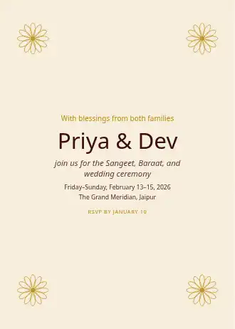 Priya & Dev — Wedding invitation template