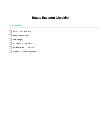 Estate Executor Checklist — Loss & Bereavement template