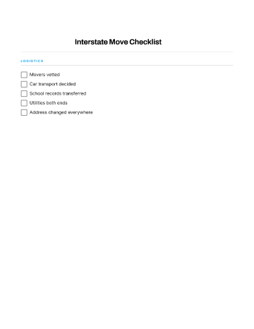 Interstate Move Checklist — Relocation checklist template
