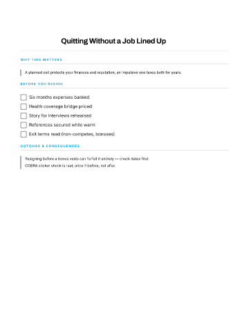 Quitting Without a Job Lined Up — Career Moves checklist template