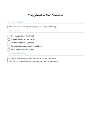 Empty Nest — First Semester — Retirement Transition template