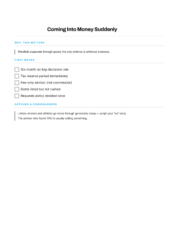 Coming Into Money Suddenly — Recovery & Fresh Starts checklist template